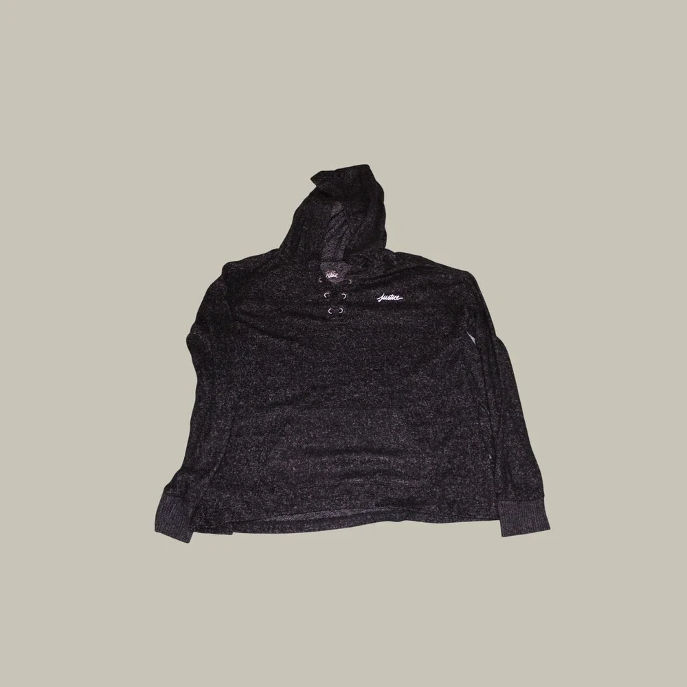 Justice Girls Charcoal Gray Marl Lace Up Hoodie Sweatshirt NWT Size 14\16